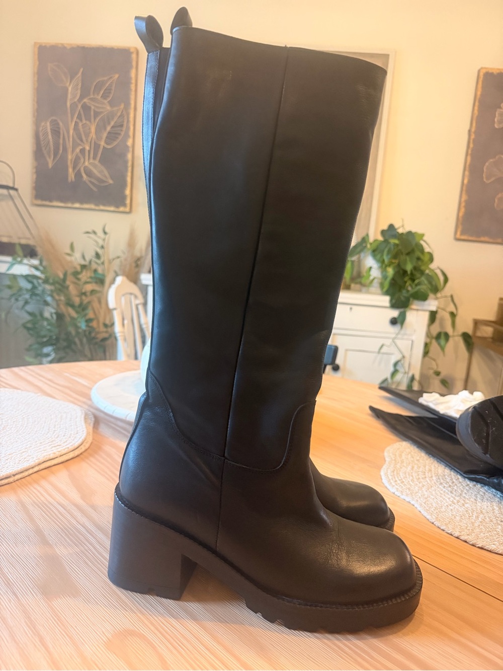 Steve Madden Black Knee-High Block Heel leather Boots